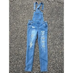 Dollhouse Jean overalls size 5 27x29 distressed denim blue with pockets